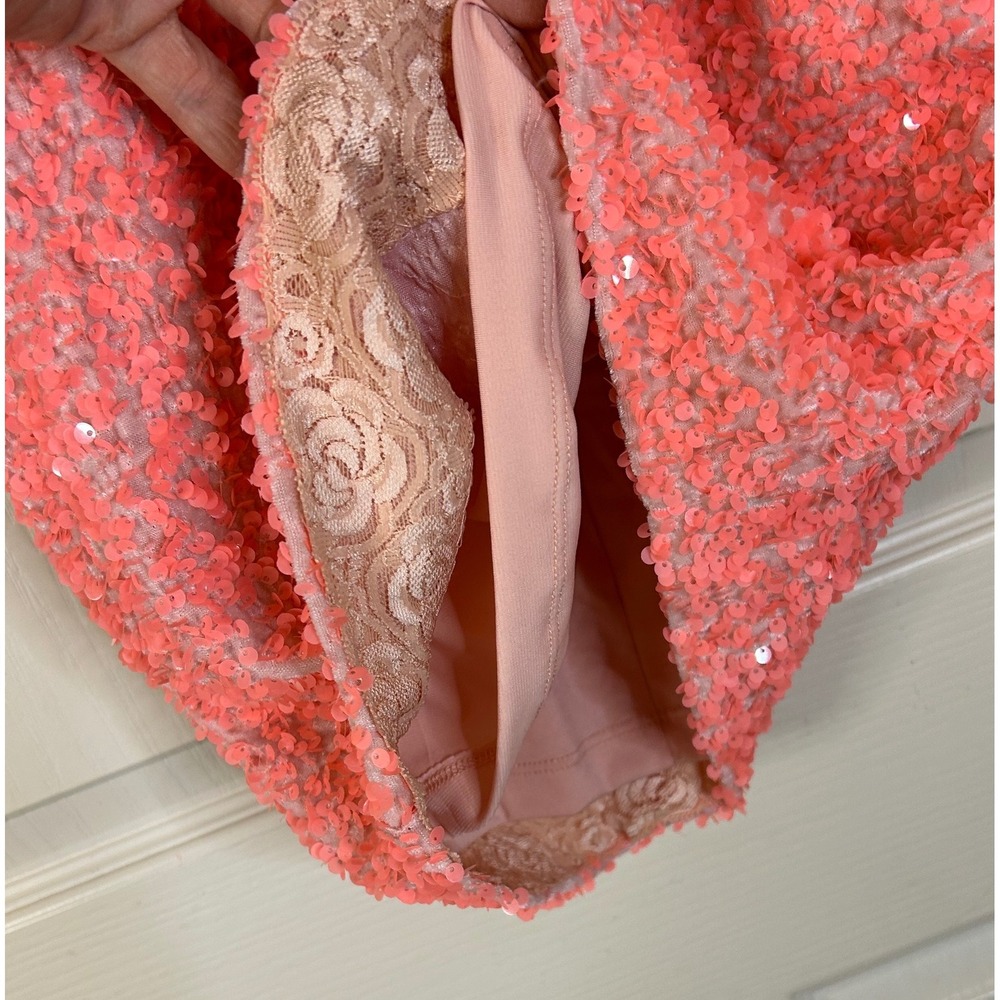 Helsi Jodi NWT Coral Sequin Mini Dress Sleeveless plunging Party Cocktail XS - Picture 7 of 11